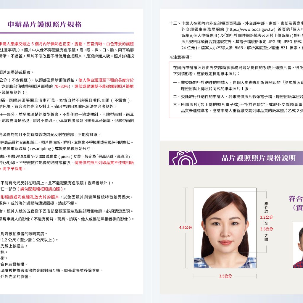 中華民國護照申請流程 照片規格